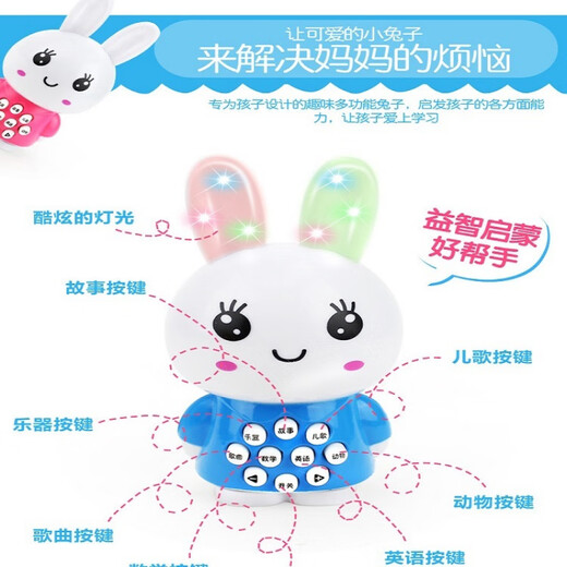Nettes Zuhause Neue Mini Kaninchen Baby Baby Spielzeug Early Education Story Maschine Einjährige Aufklärungsjunge und Mädchen Geburtstag Geschenk Sky Blau Kaninchen + Lanyard + Batterie