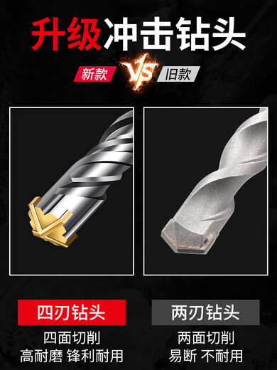 XMSJ定制十字冲击钻头电锤混凝土圆柄穿墙方柄过墙转头四坑合金加长四 12350(圆柄)
