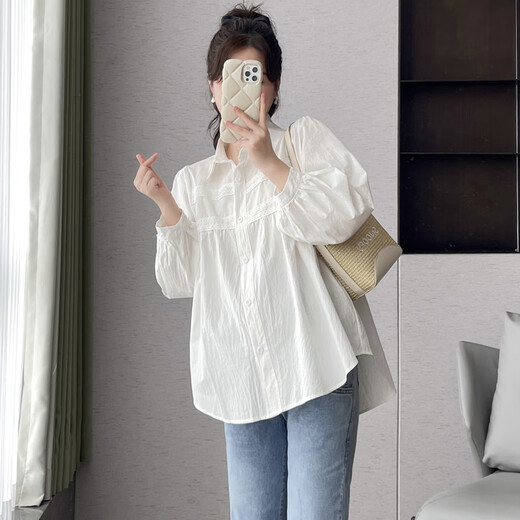 La mère de la mère de Ranqi, la maternité du printemps et de style automne, le ventre à la mode couvrant son ventre sans montrer sa chemise de vêtements de grande taille