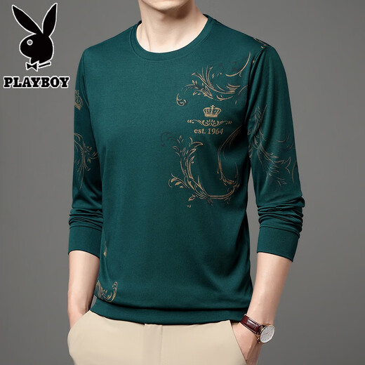 Playboy, de mediana edad y jóvenes de seda de hielo de verano de verano para hombres, cuello redondo delgado 2025, nueva camiseta de la base de la base de hombres de mediana edad B6627 Upper Green M 165/105/48100-120Jin [Jin equivale a 0.5 kg]