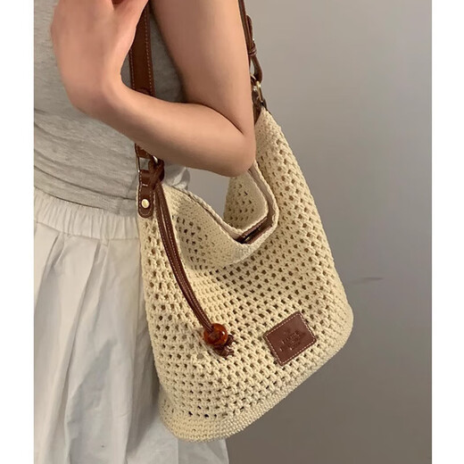 LUGeli große Kapazität gewebte Tasche Frauenbag 2025 Neue Sommer -Mode -Baumwollfäden -Crossbody -Tasche Küste Urlaub