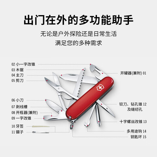 维氏瑞士军刀大当家15项多功能水果刀刀折叠刀红色1.4713