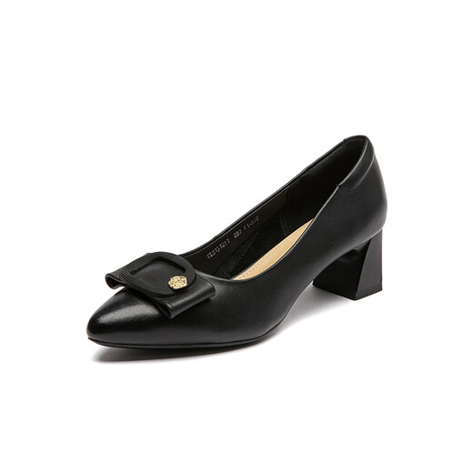 Red Dragonfly High Heels 2025 Spring New Cowhide Women's Small Leather Shoes Commuting Light Mouth Heel Women's Singles Shoes WLB15124 Black 36