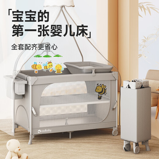 coolbaby crib multifunctional foldable removable splicing bed with changing table mosquito net baby bed family bucket