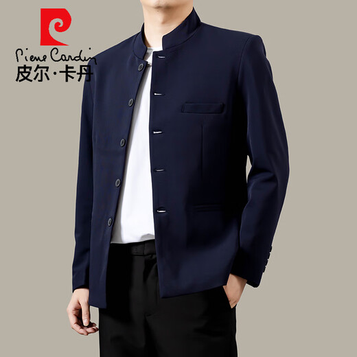 皮尔卡丹高级感痞帅新中式中山装夹克男士春秋季2025新款休闲立领西装外套 黑色 M 85-106斤左右