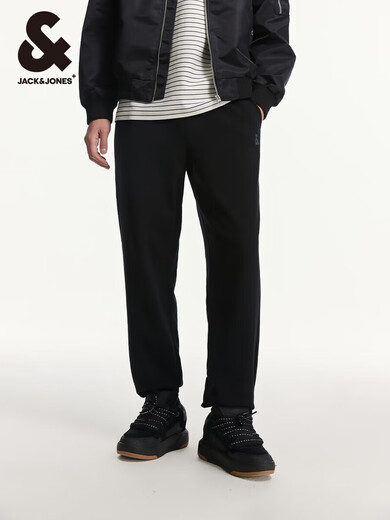 JACK&JONES new spring and summer fashionable commuting simple versatile and comfortable solid color pure cotton sports sweatpants straight casual pants for men E40 black-legged M is too large, it is recommended to take one size smaller