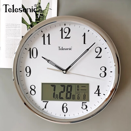 TELESONIC挂钟中式客厅静音石英钟创意日历时钟表圆形壁钟 S9712-1(直径30厘米)静音机芯