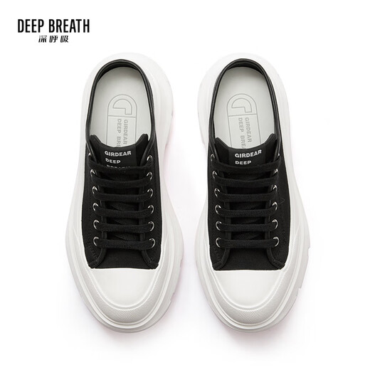 DEEP BREATH深呼吸女鞋包头半拖外穿波浪厚底帆布鞋穆勒鞋AX12250 黑白 37