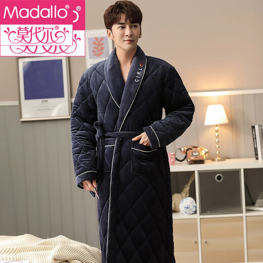 Modal Flanell Cotton Nighthots Herren Dreischicht verdickte und ausgedehnte große Pyjamas im Winter plus Samt warmes Bademantel 9923# L (170)