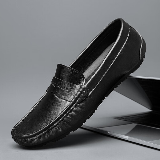 
Belle-Ta series brand code break 2025 spring new black beanie shoes men's genuine leather British casual leather shoes 9901 black [Holved] 42