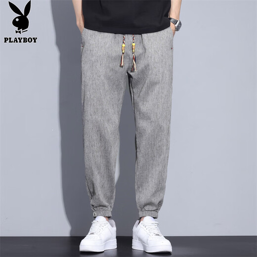Playboy (Playboy) Casual Hosen für Männer Sommerhosen für Männer Eis Seide Leinen dünne Sport lose Bindungen Füße trendige Neun-Punkte-Hosen