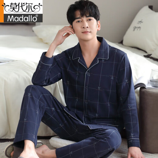 Modal Cotton Pyjamas Herren Spring- und Herbst-Langarmanzug mit großärztem Anzug für den mittleren Alter und junge Männer können Hauskleidung MZ3527 L [110-140Jin [Jin gleich 0,5 kg] tragen]]