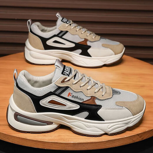 Spring Men's Shoes 2025 Nuevo zapatos deportivos adolescentes de malla transpirable Estilo coreano Versátil Suele Casual Dad F736 Negro 42