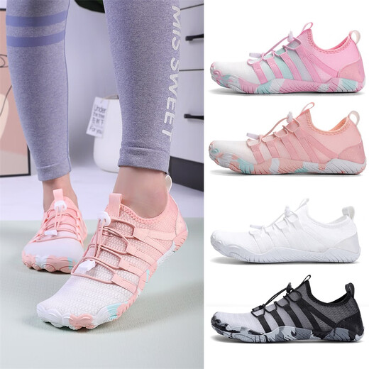 McCannon indoor fitness shoes for men and women, non-slip training shoes, silent skipping rope running shoes, step machine special shoes, shock-absorbing soft-soled yoga shoes, white powder 38
