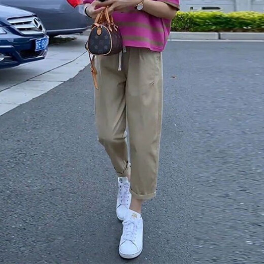 Hafduo großer Frauenfetter Mädchen Sommeranzug Frauen modische, schlanke, gestreifte Kurzärärmel-T-Shirt-vielseitige Freizeithose für Frauen 1389 Drachenfrüchte Top + Hosen [Anzug] XL [Empfohlen 115-130jin [Jin gleich 0,5 kg]]