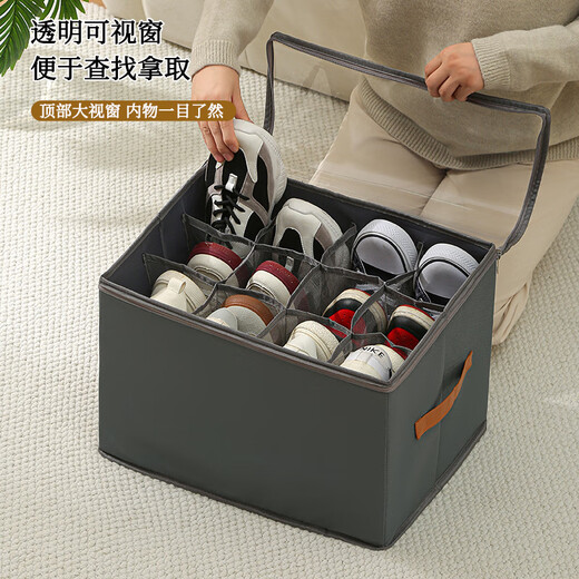 Shoe box new 2025 shoe storage box artifact organizer box for slippers storage box large capacity 43 compartments shoe box black