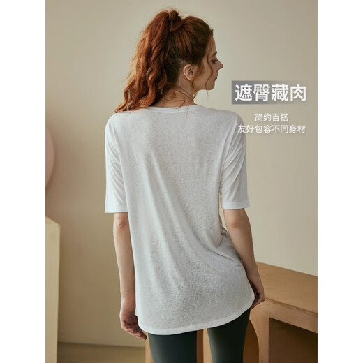 Jia Miao loose quick-drying sports t-shirt yoga wear women's summer short-sleeved Pilates training fitness tops large size blouse white S