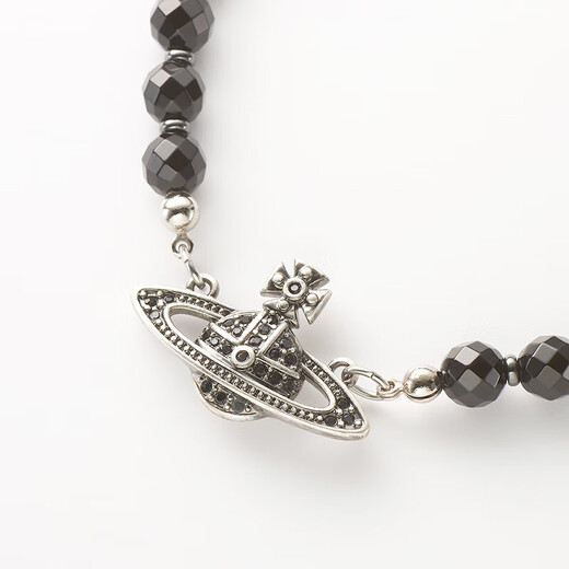 Vivienne Westwood Queen Mother Black Agate Single Layer Necklace Black Necklace for Girlfriend Birthday Gift Genuine Women