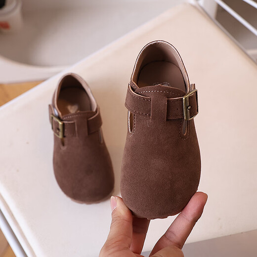 G.duck little yellow duck children's leather shoes Birkenstock shoes spring new girls princess shoes pig skin small fragrant fashion single shoes khaki 21 shoe inner length 13.5cm