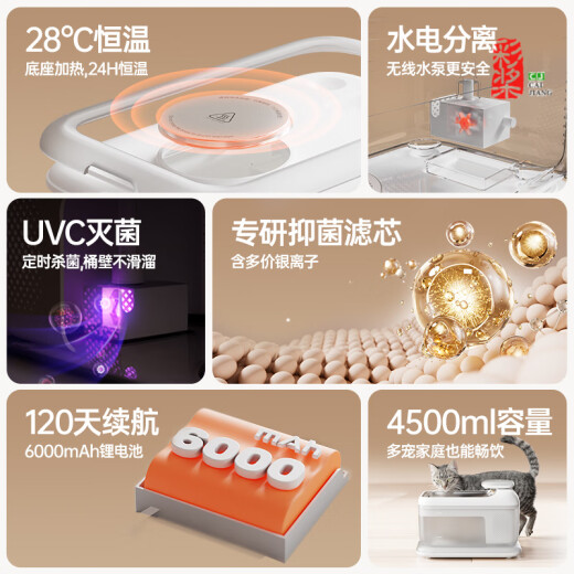 Paixi S7 Dispensador de agua Cat Temperatura constante Calefacción Pet Circulación automática Agua Unplugada Dispensador de agua Máquina Máquina de agua Drintor