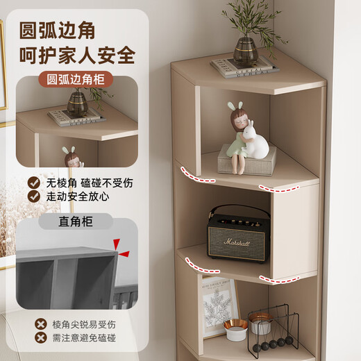 Jiuchen solid wood corner cabinet living room corner bookshelf wall storage rack floor-standing corner bay window cabinet household multi-layer storage side cabinet elegant white six-layer 40*180*40Cm-installation included