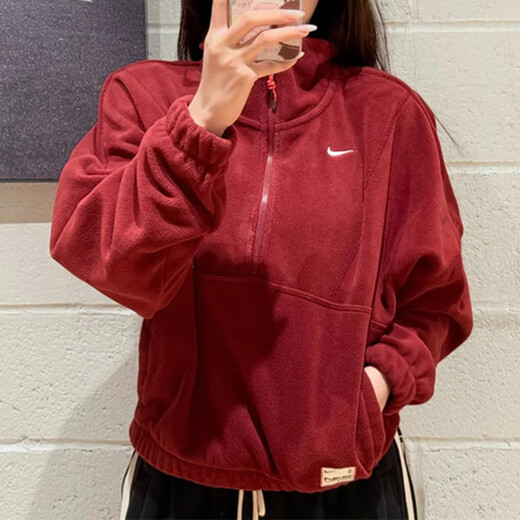 耐克（NIKE）外套女装春秋季运动服针织上衣半拉链卫衣套头衫FD4070-121 HV8465-677红色新年款 摇粒绒 S