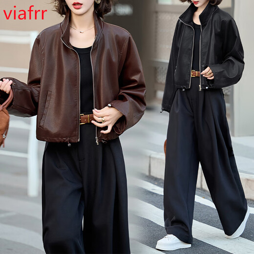 VIAFRR安哥拉小皮衣外套女2025春秋新款高级感通勤减龄小个子机车服夹克 黑色 M （80-110斤）
