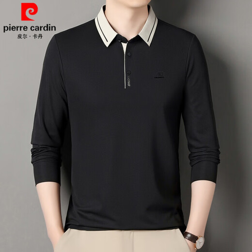 Pierre Cardin Marke Traaceless Ice Seide Langarmed T-Shirt für Herren Spring- und Herbst-Revers-Polo-T-Shirt modisch und vielseitig Casual Sweatshirt T Carbon Asche 16823 m