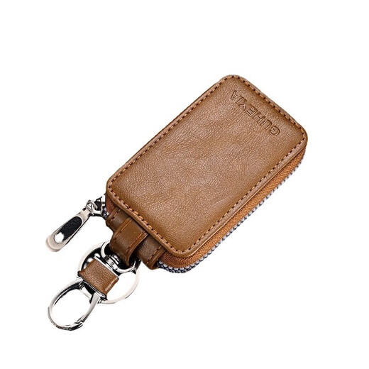 Mutuo Herren Auto Schlüsselbeutel Business Genauer Leder Textur Zipper Universal große Kapazität kreativer Taille hängen Multifunktionsschlüsselbeutel Doppelschicht Reißverschluss-Dark Kaffee