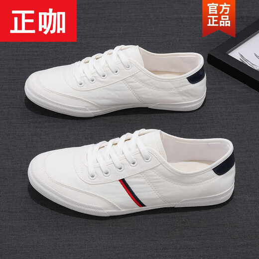 Zhengka Canvas-Schuhe für Herren im Frühling und Sommer, vielseitig, einfach zum Schnüren, Low-Top, atmungsaktiv, leicht, mit weicher Sohle, Herren-Freizeit-Sneaker, weiße Schuhe für Herren, Weiß/C-Stil 9272 Schnürung 40