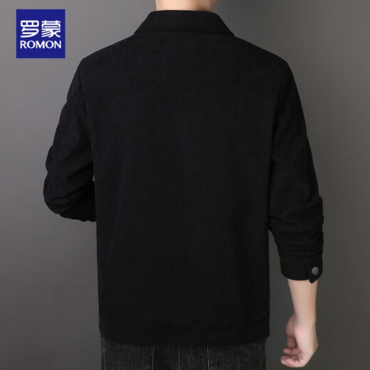 ROMON jacket men's autumn trendy lapel solid color top business executive corduroy jacket men 2270 black XL