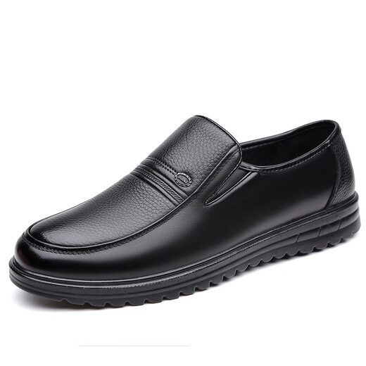 Woodpecker leather shoes men's spring and autumn new slip-on men's business casual shoes soft sole round toe middle-aged and elderly dad shoes Baita black 40