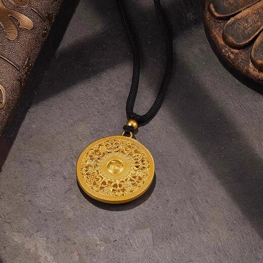 Tanhai Eight Treasures Compass Gold Pendant for Women Gold-wrapped Silver Fortune Ping An Lock Necklace for Men and Women Eight Auspicious Pendants (Large Edition) Free Black Rope