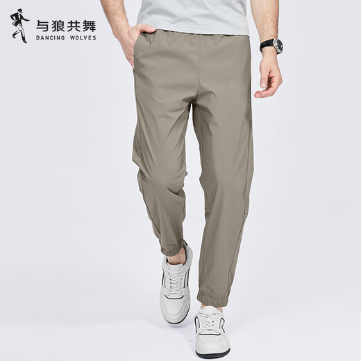 Danse avec le loup [trois défenses] Pantalon décontracté à séchage rapide pour hommes 2025 Été Nouvelle taille élastique Pantalage de pied de banlieue de banlieue 4005 kaki 701 m (170)