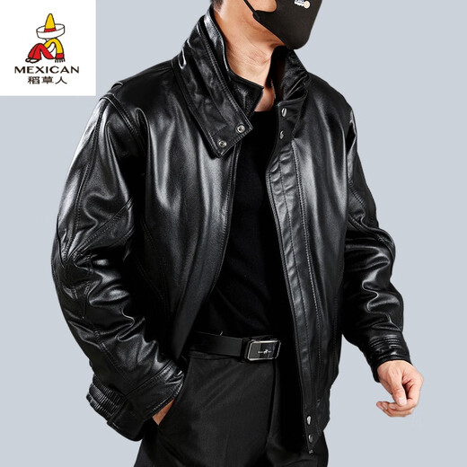 Vogelscheuche (mexikanische) Top-Layer-Kuhleder-Lederjacke für Herren-Motorrad-Pilotjacke Baumwolle Lederjacke Winter-Fluganzug mittlerer und älterer schwarzer Top-Schicht Cowhide (hinzugefügte Baumwolle) 2xl empfohlen 125-145jin [Jin gleich 0,5 kg]
