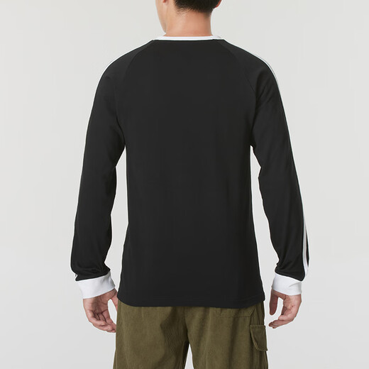 三叶草（Adidas）长袖T恤男 时尚三条纹宽松舒适透气运动休闲打底衫 IA4877 L