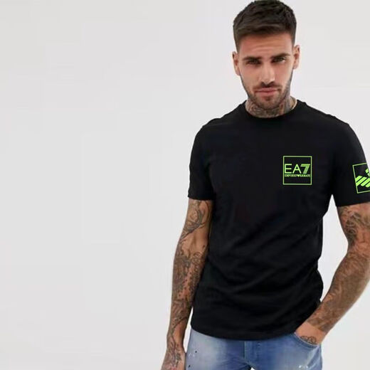 Emporio Armani Neu gedrucktes kurzärärmiges T-Shirt EA7 Herren-halbärmeliger purer Baumwollbasishemd Trendy Sommer Herren Top White 683 m
