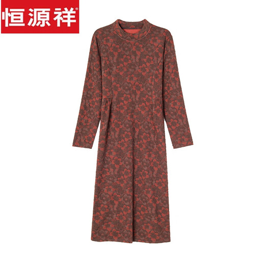 恒源祥（HYX）2025秋装新款妈妈长袖中老年连衣裙2025裙子气质中长款提花打底裙 6623提花 2XL 建议115-125斤