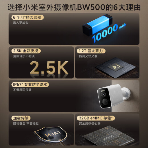 Xiaomi outdoor camera BW500 battery model, home monitoring, indoor wireless camera at the entrance hallway, 4 million 2.5K full color night vision, dustproof and waterproof, two-way call