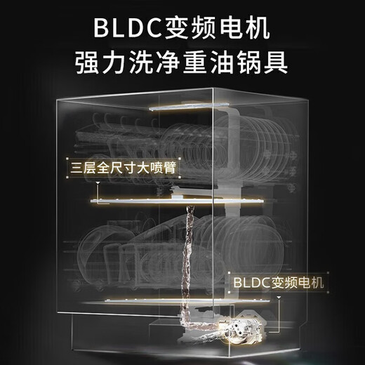 Midea 15 sets of built-in dishwashers Jingyan series household frequency conversion first-level water-efficiency disinfection hot air drying full cavity washing hurricane washing 2.0 energy-saving intelligent dishwasher 14 sets of four-star disinfection S55 can be independently disinfected