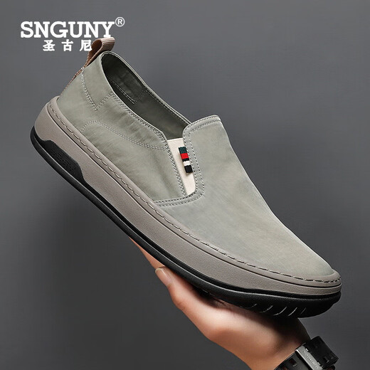 圣古尼（SNGUNY）高端轻奢品牌帆布鞋男款懒人一脚蹬板鞋男冰丝老北京布鞋男开车轻 灰色 44