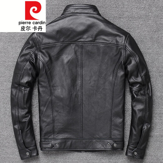 
Pierre cardin (pierre cardin) top layer with cowhide leather jacket men's short jacket pure leather large size motorcycle casual jacket single jacket knit black XL