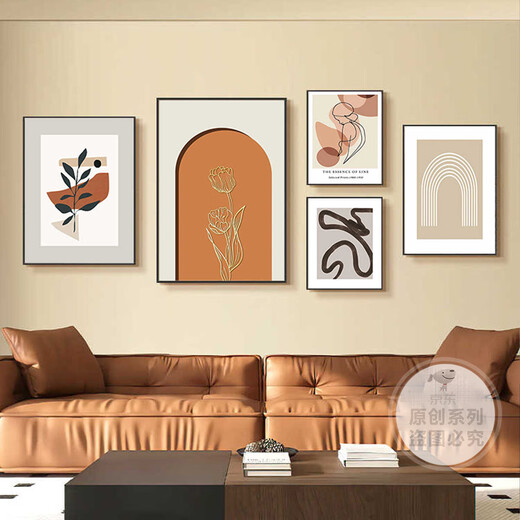 Pintura de sentido Estilo de crema sala de estar decoración de la sala de estar estilo medieval estilo sofá fondo pared pintura colgante combinación pintura nórdica estilo retro arte mural Z3884 35*50/50*70/30*40*2/40*60 CONJUNTO DE ACEITE PS Marco de oro de oro