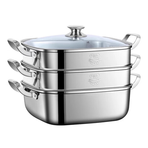 Bambetel German brand 316L stainless steel steamer household square thickened multi-layer steaming and stew multi-function 316 stainless steel 3 layers 30cm