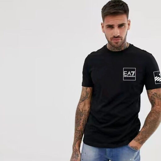 Emporio Armani Neu gedrucktes kurzärärmiges T-Shirt EA7 Herren-halbärmeliger purer Baumwollbasishemd Trendy Sommer Herren Top White 683 m