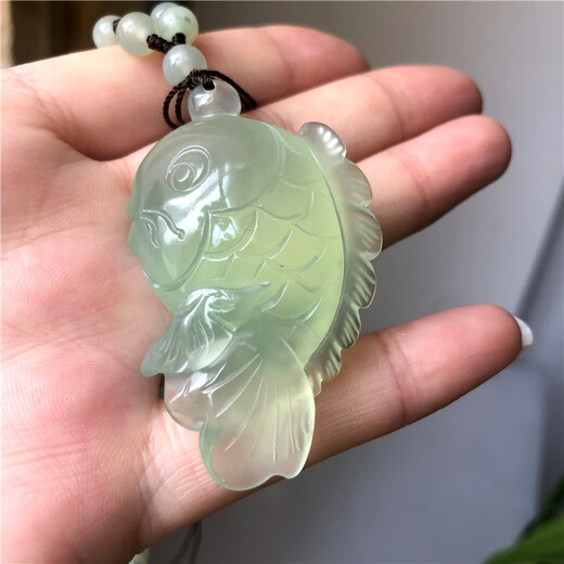 驰桓天然岫玉吊坠男女挂件鱼毛衣链岫岩玉吊坠岫玉180料玉石吊坠 9195