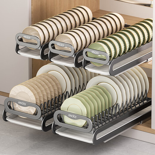 RSRDDY kitchen pull-out dish storage rack in-cabinet dish rack pull-out basket drawer-type dish plate storage rack drain rack free of installation dish rack - can hold 10 bowls suitable for countertops