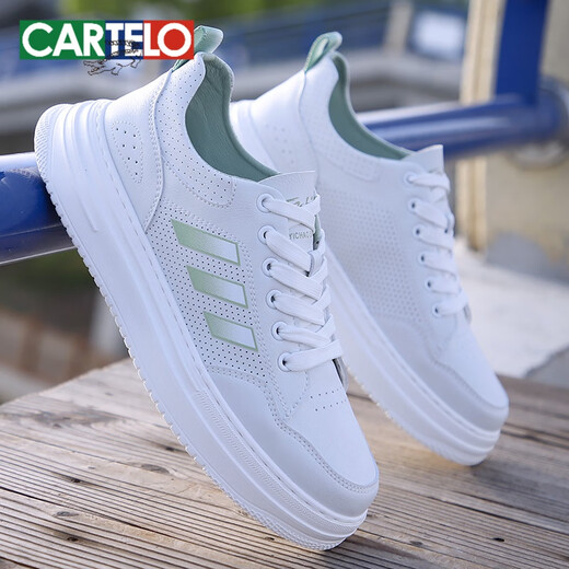 Cartelo 2025 Neue Schuhe für Männer Frühling atmungsaktuelle weiße Schuhe für Herren trendy und vielseitig weicher alleiniger Sport -Freizeitschuhe Trendy Schuhe 9910 Weiß und Schwarz 39