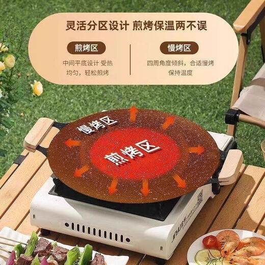 LZJV barbecue plate Korean iron plate grill pan cast iron barbecue plate Maifan stone non-stick household outdoor electric ceramic cassette induction cooker Internet celebrity 28CM baking pan (suitable for 1-2 people to bake)