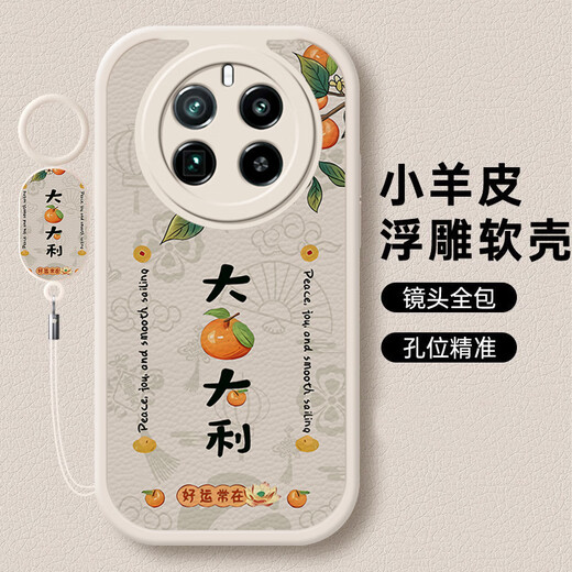 Bai Puda [Heißverkäufe in China] All Realme Realme Gt5pro Mobiltelefone RMX3888 Text Soft Silicon Lambskell Anti-Schlupf Full Cover Corner Protection 360 Airbag Lanyard White [PW12 Persimmons und Persimmons] Lambskin Lanyard Realme Gt5propro